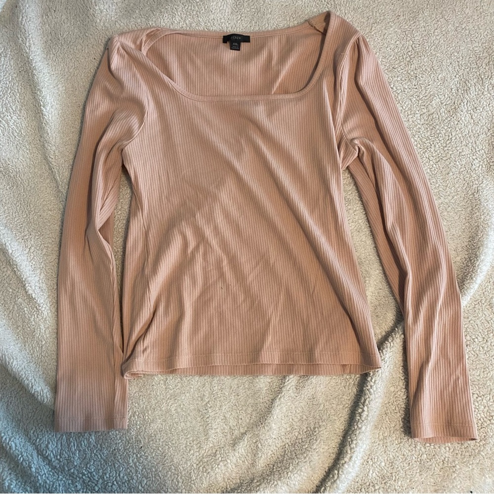 J. Crew Blush Ribbed Long Sleeve Top